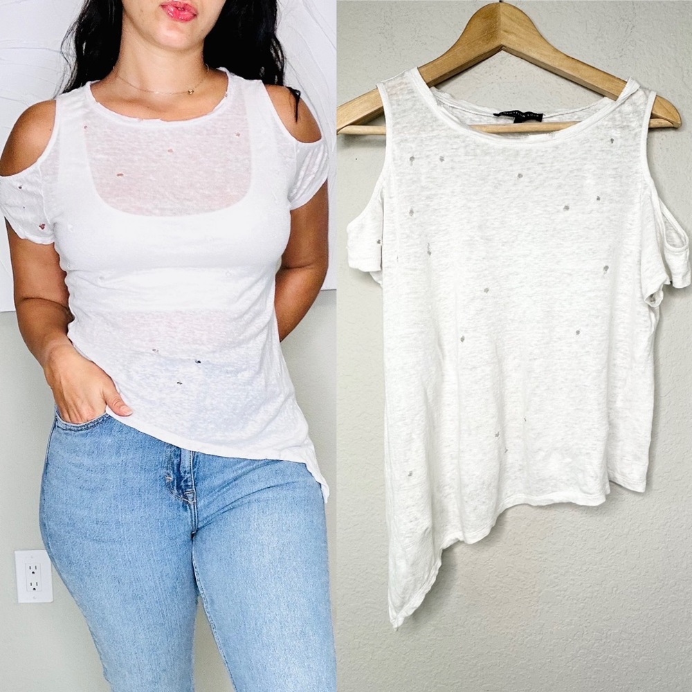Generation love Distressed Cold Shoulder White Shirt